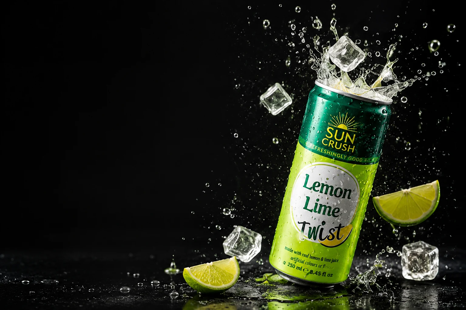 Premium chilled beverage with ice and lime